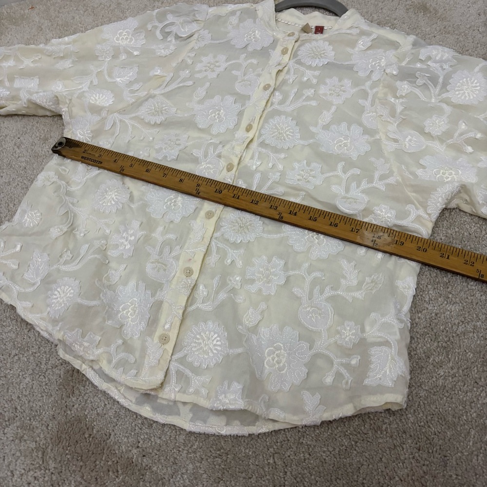 Anthropologie Ivory Floral Lace Button-Front Blouse - Picture 6 of 9